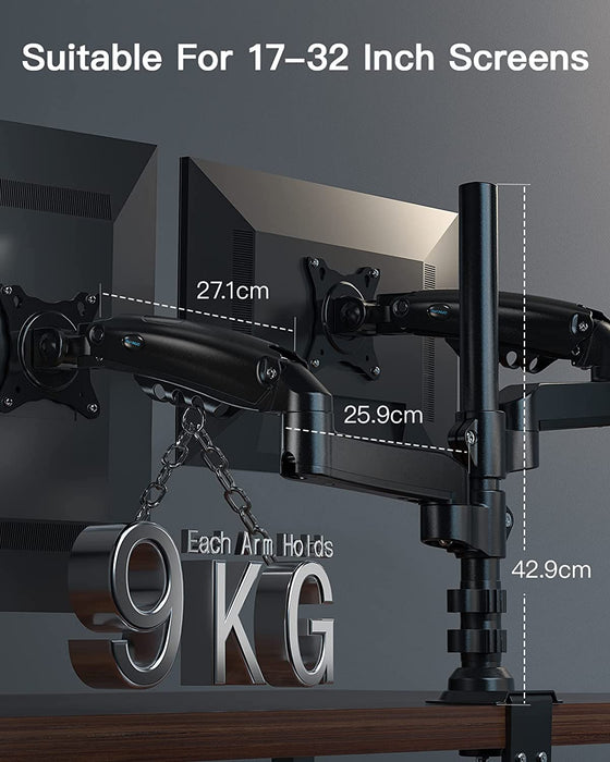 17-32 Zoll Monitor Halterung 2 monitore Höhenverstellbar, Gasdruckfeder Arm 360°Drehbar, für LED LCD Bildschirm, VESA 75/100