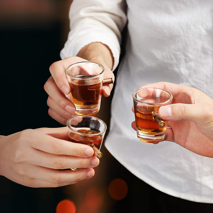 4er Schnapsgläser Shotgläser Set, Whiskey Gläser mit Realem Geschoß Cal.308, Shot Gläser, Kristall Whiskygläser-Set Geschenk für Tequila