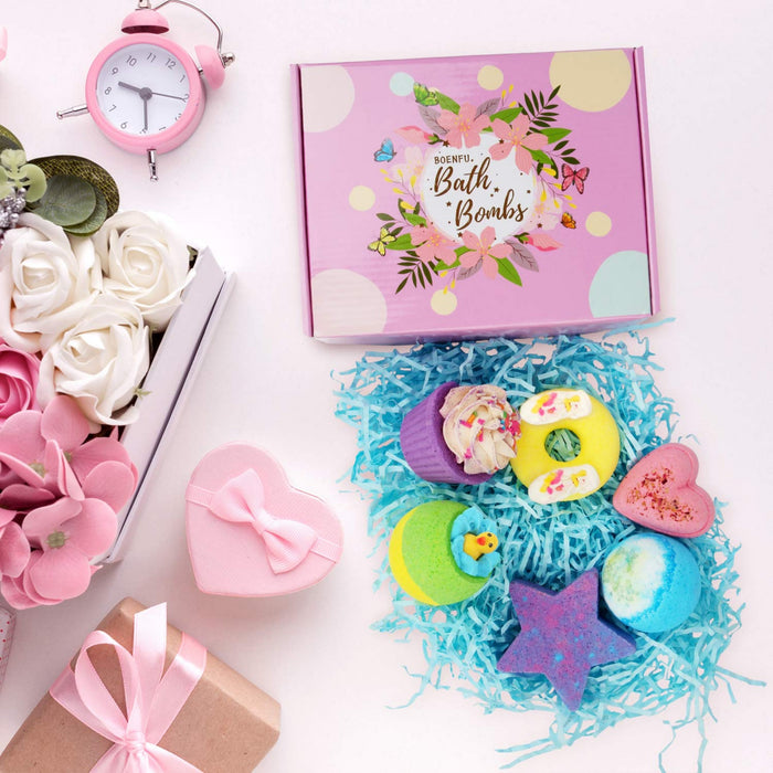 Badebomben Geschenkset, 6er Handgefertigte Badebomben Kinder mit Natürlichen Inhaltsstoffen, Perfektes Valentinsgruß Geburtstags Weihnachts Geschenke