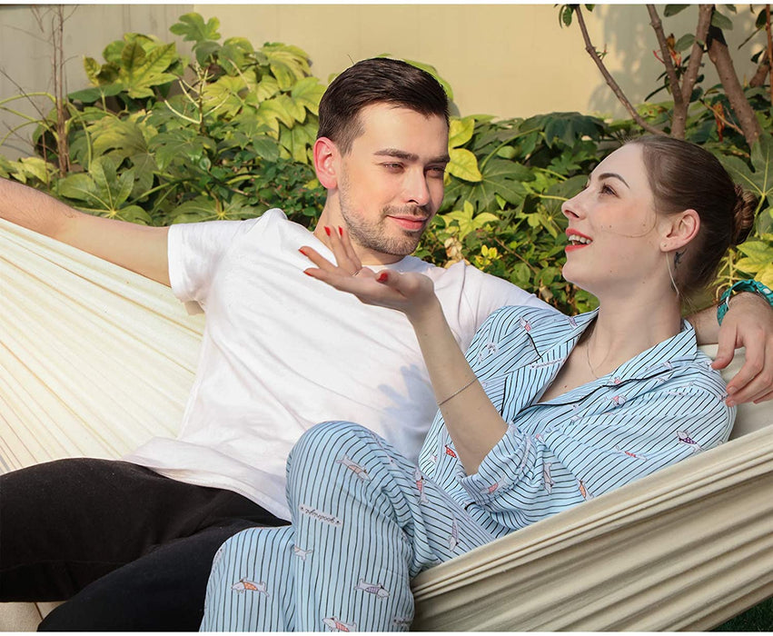 Hängematte, für 2 Personen, 210 x 150 cm, bis 300 kg belastbar, für Terrasse, Balkon, Garten, Outdoor, mit Transportbeutel, Befestigungsgurte, Beige