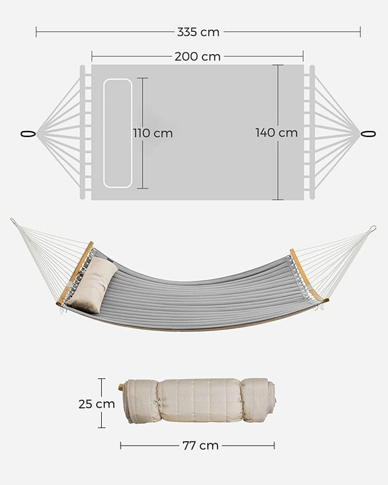 Hängematte für 2 Personen, gepolstert, gesteppt, mit teilbaren gebogenen Bambusstangen, mit Kissen, Oxford-Gewebe, 200 x 140 cm, bis 225 kg
