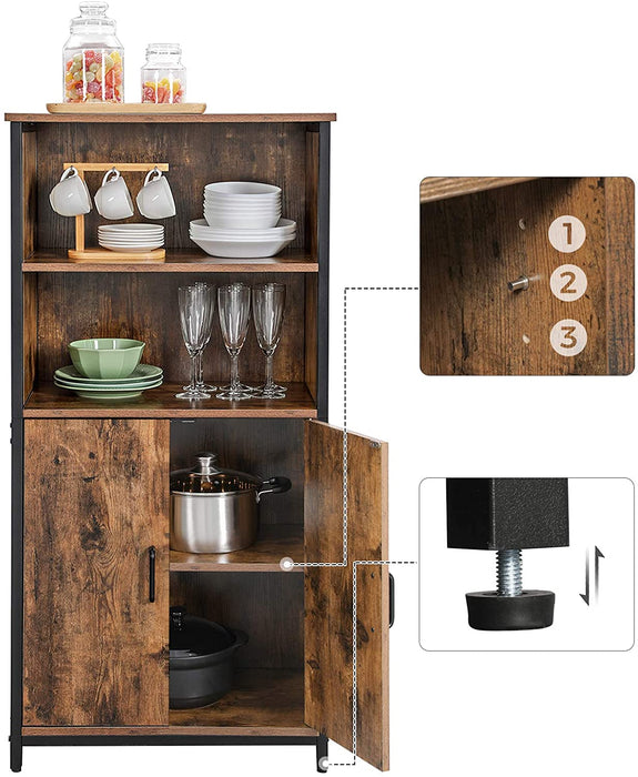 Bücherregal, Bücherschrank, Büroregal, Küchenschrank mit 2 offenen Fächern, Regalebene im Schrank verstellbar, multifunktional, Industrie-Design