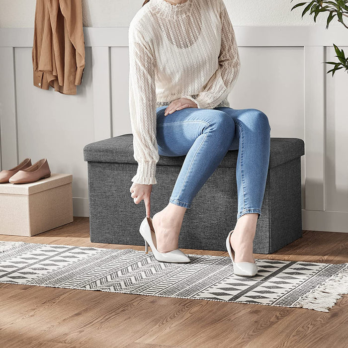 Faltbare Sitzbank 80 L Truhenbank Halbdeckel seitlich klappbar belastbar bis 300 kg 76 x 38 x 38 cm dunkelgrau