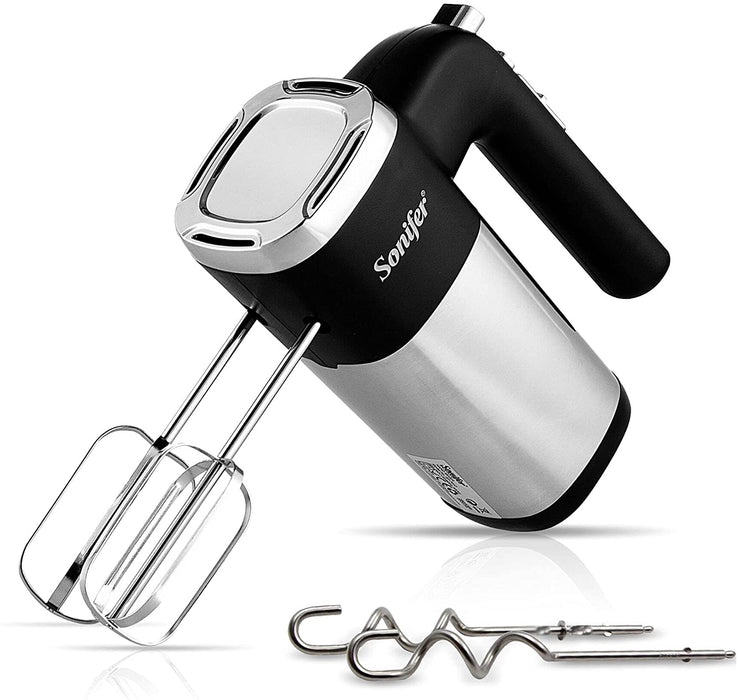 Handmixer Elektrischer, 500W Handrührgerät Edelstahl mit 5 Geschwindigkeiten plus Turbostufe, Auswurftastendesign, spülmaschinengeeignete