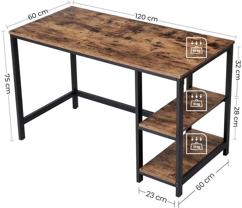 Schreibtisch, Computertisch, PC-Tisch, Bürotisch, mit 2 Ablagen auf der rechten oder linken Seite, fürs Büro, Wohnzimmer, Stahlgestell