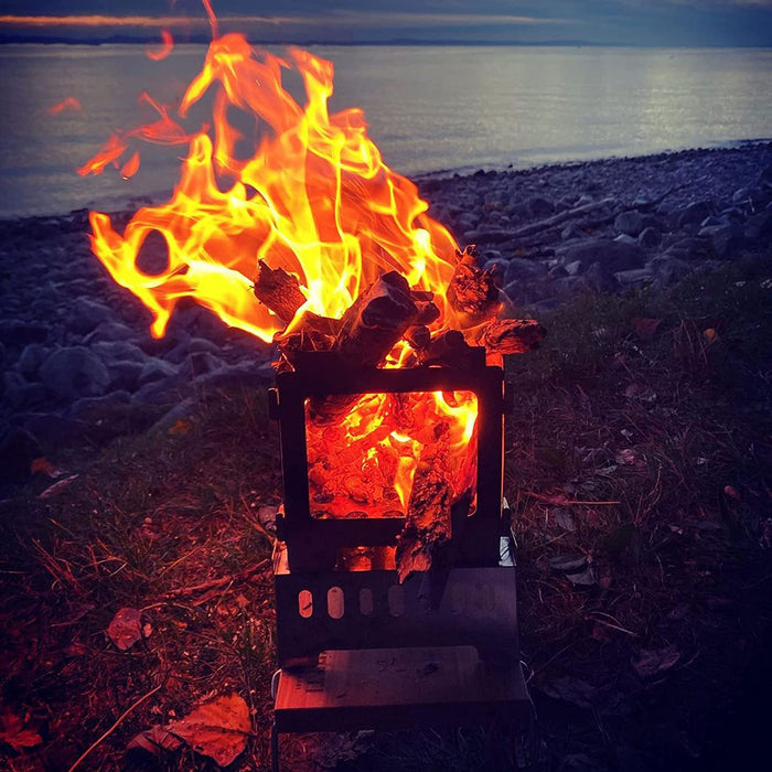 Holzofen Tragbar Hobo Kocher, Camp grill, Klappbar und Winddicht Rucksack-Herd aus Edelstahl mit Tragetasche, multifunktionales, für Solo-Camping