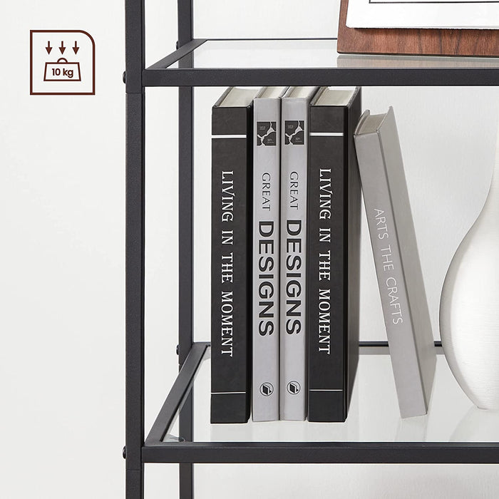 Badezimmerregal, Küchenregal, Standregal, Flurregal, Pflanzenregal mit 4 Ablagen aus Hartglas, einfacher Aufbau, Wohnzimmer, Schlafzimmer, Büro