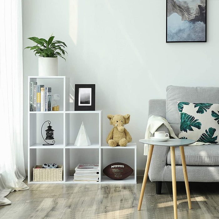 Bücherregal, Treppenregal mit 6 Fächern, 6-Würfel, Ausstellungsregal aus Holz, freistehendes Regal, Raumteiler, 97,5 x 97,5 x 29 cm, weiß