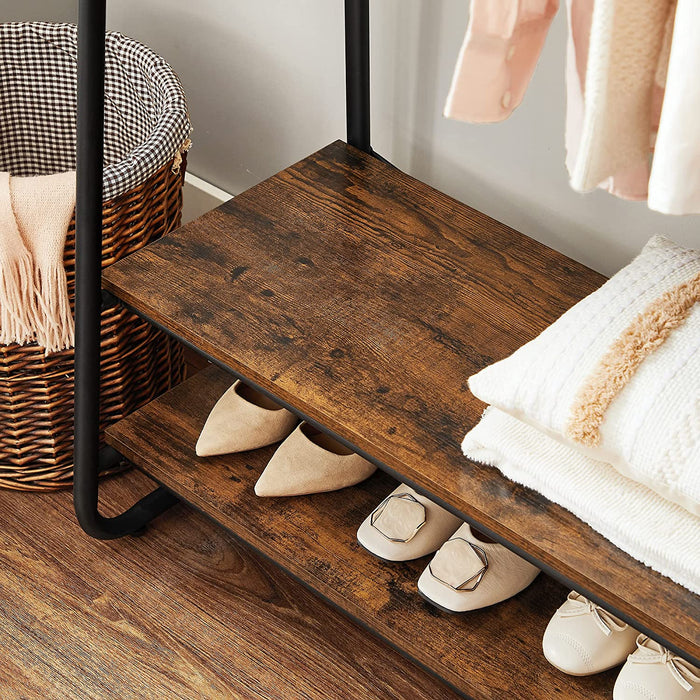 Kleiderständer, Garderobenständer, Garderobe, 2 Ablagen, 6 Haken in S-Form, Stahlgestell, für Schlafzimmer, Flur, Eingangsbereich, Industrie-Design