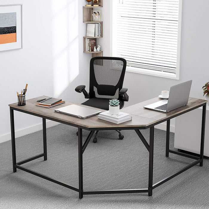 Eckschreibtisch, L-förmiger Computertisch, Bürotisch, Arbeitszimmer, Homeoffice, Gaming, platzsparend, einfache Montage, Industrie-Design, Greige