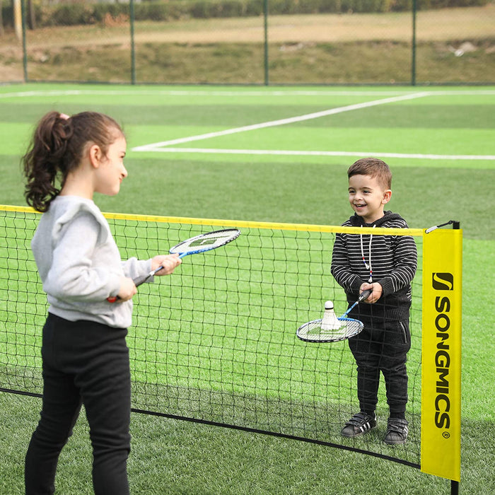 Badmintonnetz, Tennisnetz, höhenverstellbar, Set bestehend aus Netz, stabilem Eisen-Gestell und Transporttasche 4m