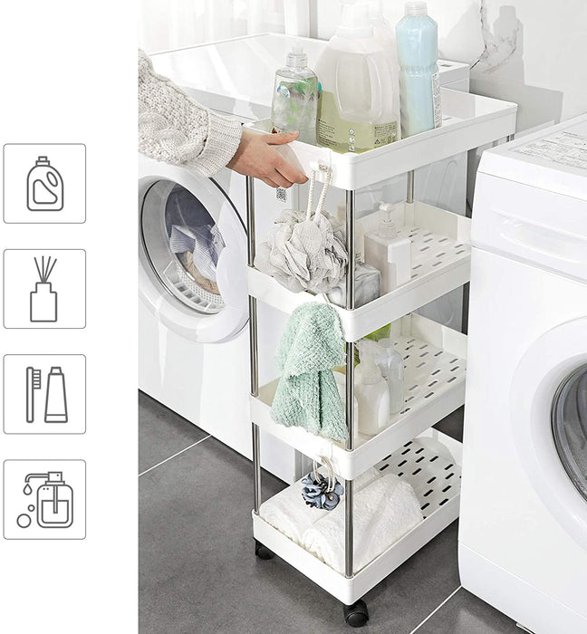 Rollwagen, Küchenwagen mit 4 Ebenen, Küchenregal, Nischenregal auf Rollen, Badregal, platzsparend, 40 x 22 x 86 cm, weiß