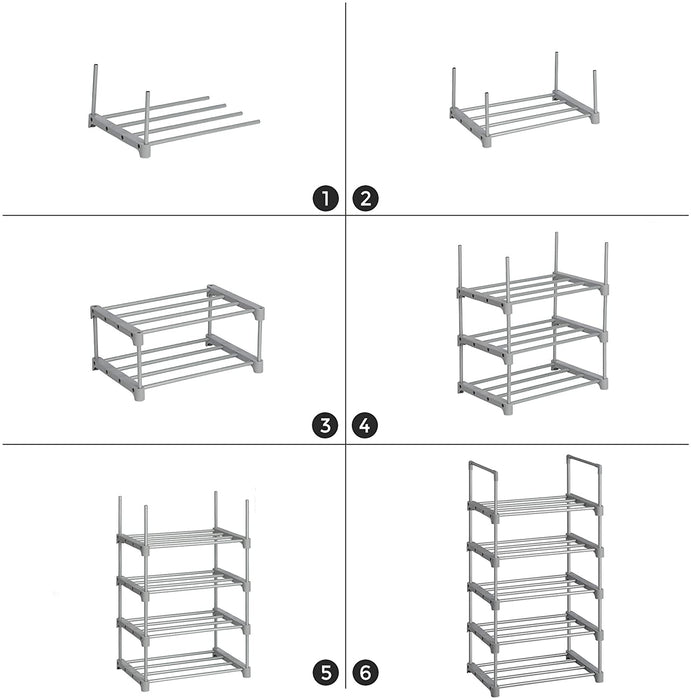 Schuhregal mit 5 Ebenen, Schuhständer aus Metall, stapelbar, platzsparend, Schuhaufbewahrung, multifunktional, Standregal, für Flur, Schlafzimmer