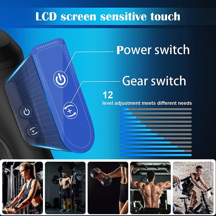 Massagepistole, HyAdierTech Massage Gun Muskelmassagegerät mit 12 Geschwindigkeitsstufen und 8 Massageköpfen, Leichtes Tragbares Körpermassagegerät