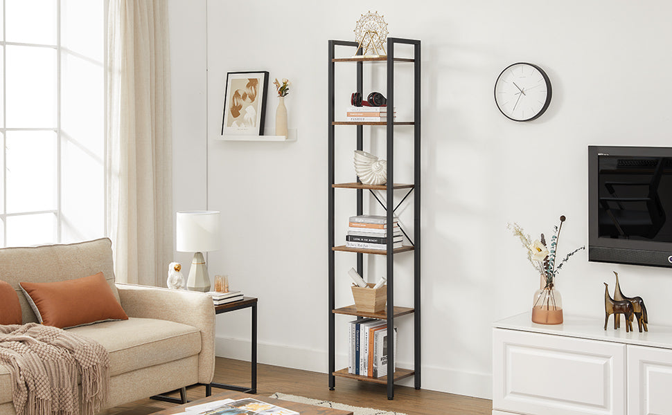 Bücherregal, Standregal, DVD-Regal, mit 6 Ebenen, Büroregal, offene Ablagen, für Büro, Wohnzimmer, Schlafzimmer, Kinderzimmer, Küche