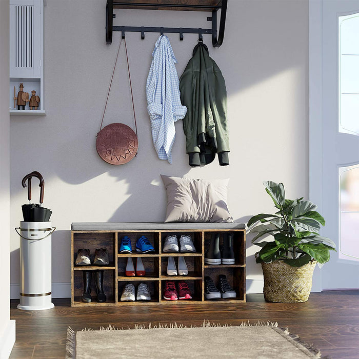 Schuhbank, Schuhregal, Schuhaufbewahrung, Sitzbank mit Polsterung, für den Eingangsbereich, Flur, Schlafzimmer, 104 x 30 x 48 cm, vintagebraun