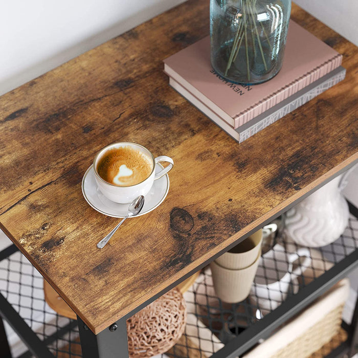 Servierwagen, Küchenwagen, Rollwagen, Küchenregal auf 4 Rollen, Stahlgestell, 3 Ablagen, für Küche und Wohnzimmer, Industrie-Design, vintagebraun