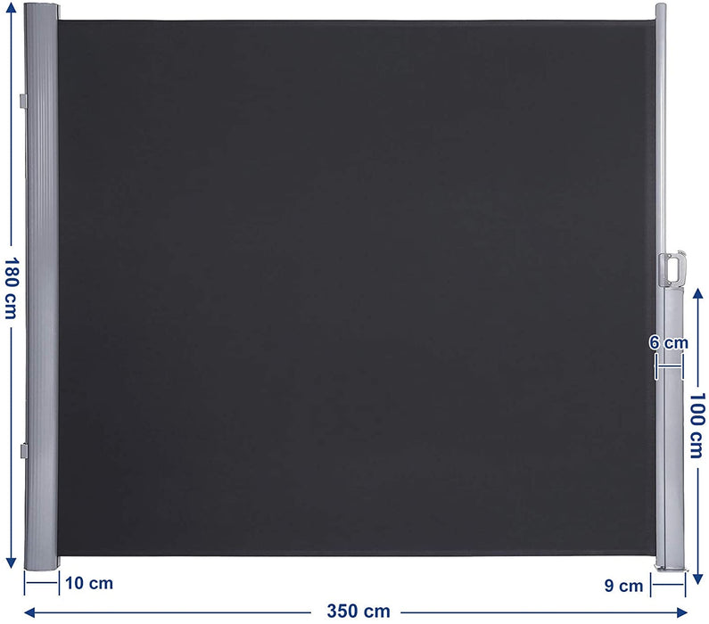 Seitenmarkise, ausziehbar, 180 x 350 cm, Sichtschutz, Sonnenschutz, Blickdicht, Seitenrollo, für Balkon, Terrasse, Garten, anthrazit