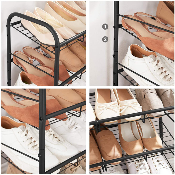 Schuhregal mit 4 Ablagen, stapelbarer Schuh-Organizer, für bis zu 16 Paar Schuhe, aus Stahl, 68,5 x 27,5 x 65 cm, für High Heels, Turnschuhe