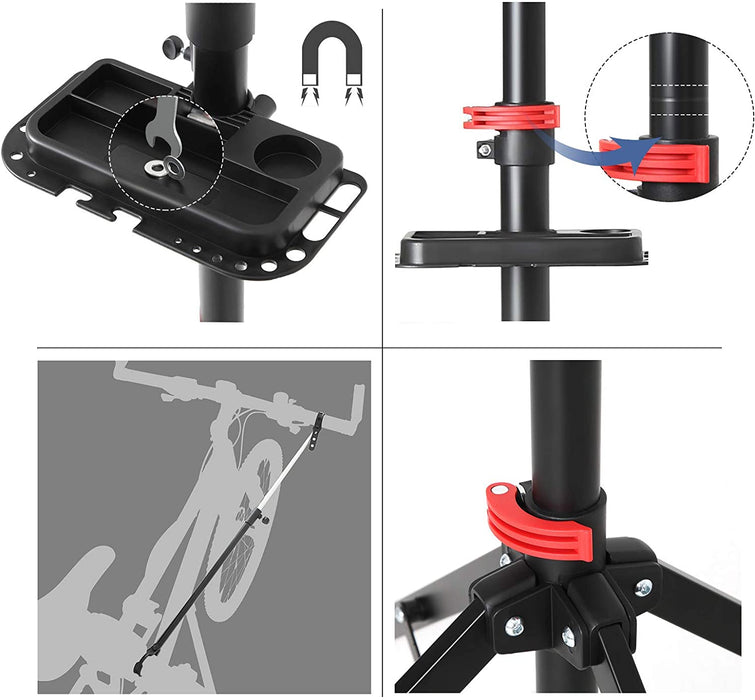 Schwerlast Fahrradmontageständer für Profis, Reparaturständer für Fahrräder, Montageständer mit magnetischer Werkzeugschale, Reparaturset, leicht
