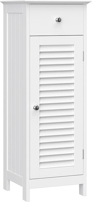 Badezimmerschrank Badschrank Nachttisch Regal Aufbewahrung für Badezimmer aus Holz mit Schublade Lamellentür weiß 32 x 87 x 30 cm (B x H x T)