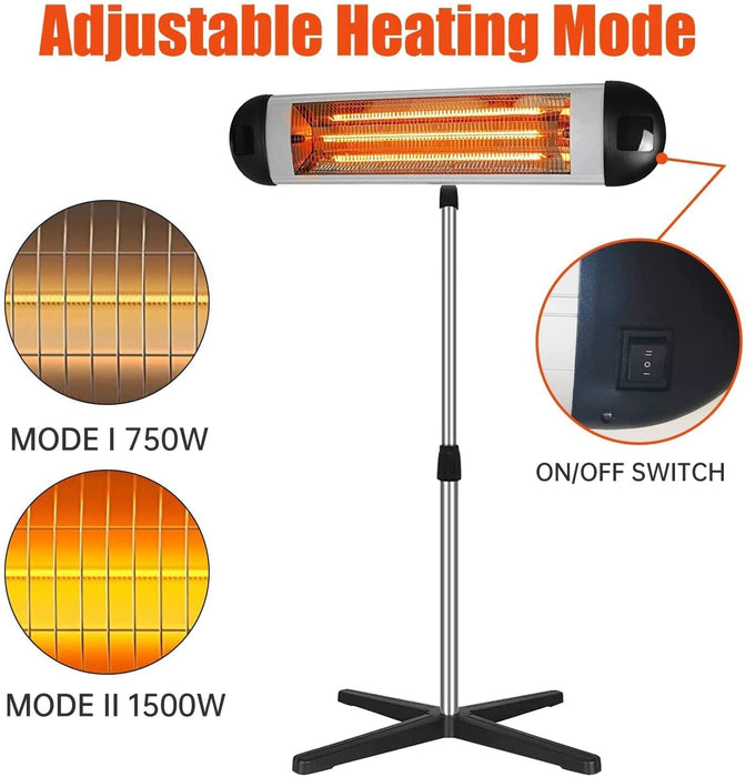 Infrarot Heizstrahler Terrasse Infrarotheizung - Heizstrahler Elektrisch für Innenräume 1250/2500 Watt Höhenverstellbarem Mit Überhitzungsschutz
