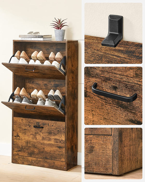 Schuhschrank mit 3 Klappen, Schuhregal mit 3 Ebenen, Aufbewahrungsschrank, perfekt für schmale Flure, Wohnzimmer, Schlafzimmer