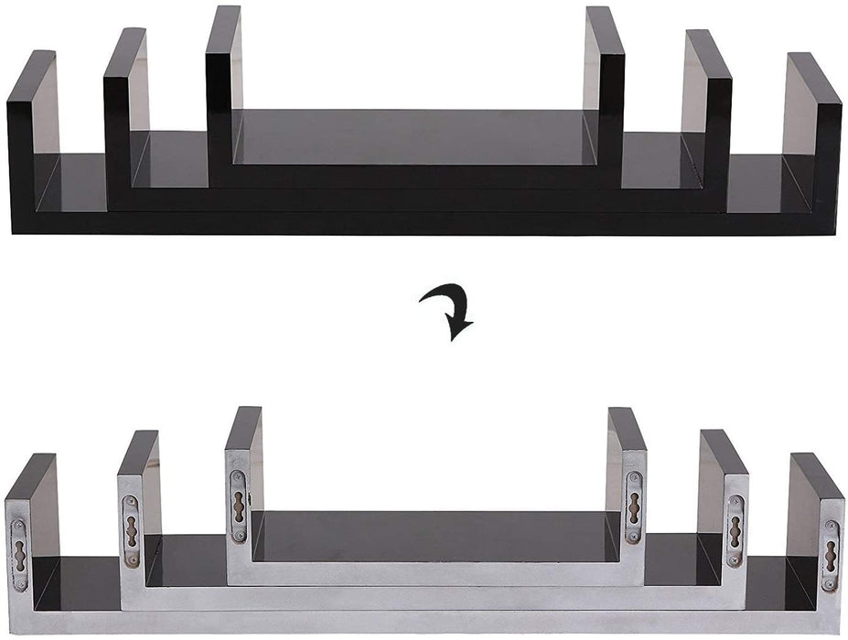 Wandregal, 3er Set, Schweberegal, 30/45/60 cm, Hochglanzoberfläche, dekorativ, kreativ, für Schlafzimmer, Wohnzimmer, Küche und Flur, schwarz