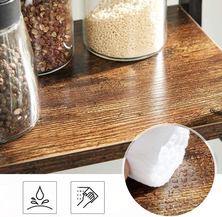 Gewürzregal mit 3 Ebenen, Küchenregal, Aufbewahrungsregal, für Arbeitsplatte, Bambusgestell, für Küche, Esszimmer, Büro, vintagebraun-schwarz