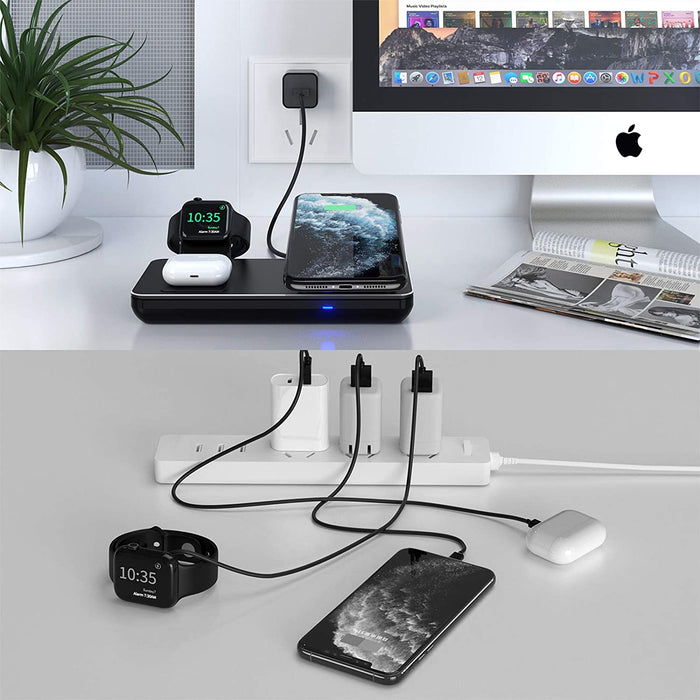 Wireless Charger, 3 in 1 Induktive Ladestation Kompatibel für Apple Watch 5/4/3/2/1, iPhone 12/11 Pro Max/XS/XR/X/8/8 Plus, AirPods Pro