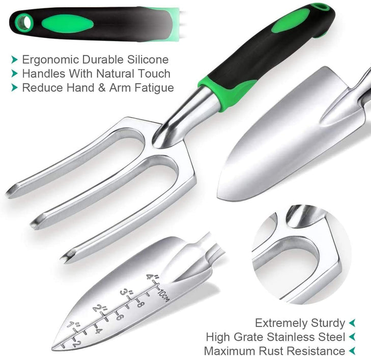 Gartenwerkzeug Set 82 Pcs Extra Saftiges Werkzeugset, Hochleistungs Gartengeräte aus Aluminium mit Gummierten Rutschfesten Griffwerkzeugen