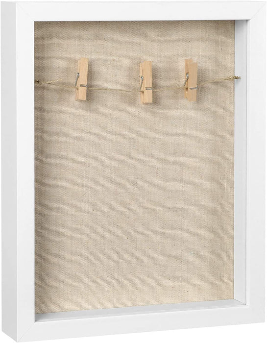 Bilderrahmen 3D, Box, Fotorahmen mit Schnur, kleinen Wäscheklammern und Stecknadeln, DIY, Leinenoberfläche und Polsterung an der inneren Rückseite