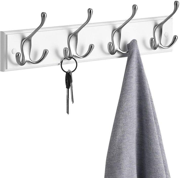 Wandgarderobe, 4 Dreifach-Kleiderhaken, Hakenleiste, Garderobenhaken, Mäntel, Jacken, Hüte, Taschen, Flur, Schlafzimmer, Badezimmer, weiß-silbern