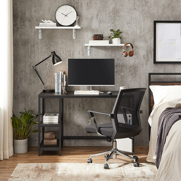 Schreibtisch, Computertisch, PC-Tisch, Bürotisch, mit 2 Ablagen auf der rechten oder linken Seite, fürs Büro, Wohnzimmer, Stahlgestell