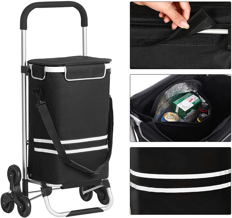 Einkaufstrolley, klappbar, Stabiler Einkaufswagen, mit Kühlfach,schwarz