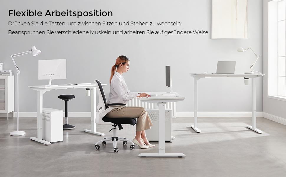 Höhenverstellbarer Schreibtisch elektrisch, Tischgestell, Schreibtischständer mit Motor, stufenlos verstellbar, 120 x 60 x (73-114) cm, Stahl, weiß