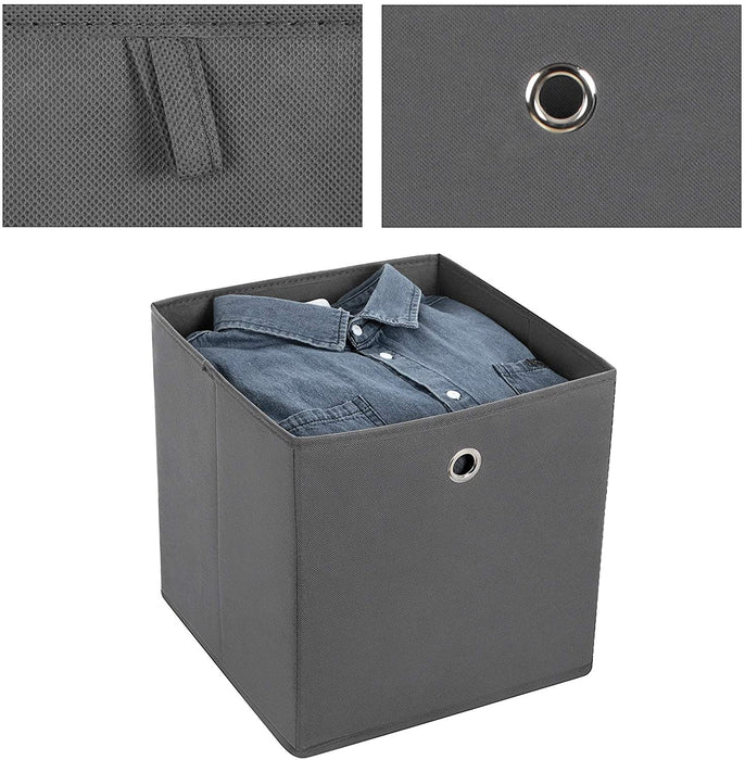 Aufbewahrungsboxen, 6er Set, Stoffboxen, Faltboxen aus Vliesstoff, Würfel, Aufbewahrungskörbe, für Spielzeug und Kleidung, grau