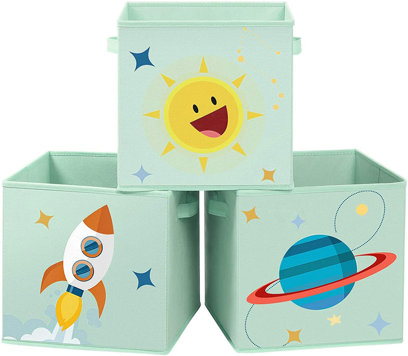Aufbewahrungsbox kinder, 3er Set, Stoffboxen, 30 x 30 x 30 cm, Spielzeugbox, faltbar, mit 2 Griffen, für Kinderzimmer, Spielzimmer, Schlafzimmer, grün