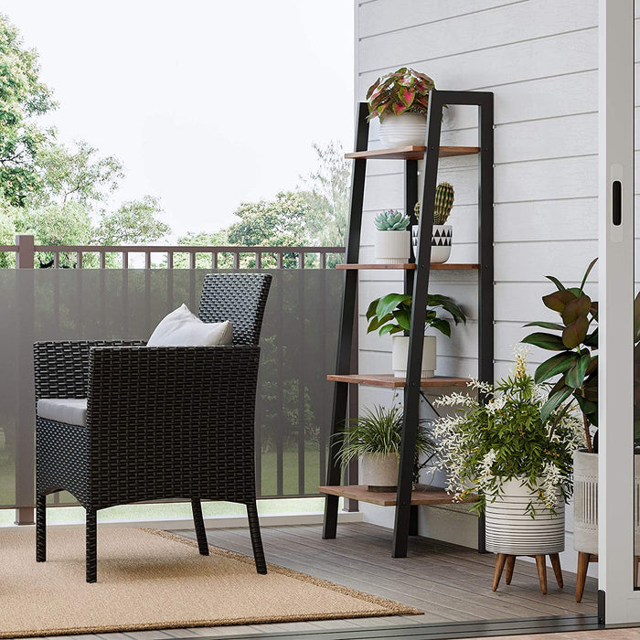 Standregal, Bücherregal, 4 Ebenen Leiterregal, stabiles Metallgestell, einfache Montage, für Wohnzimmer, Schlafzimmer, Küche, haselnussbraun-schwarz