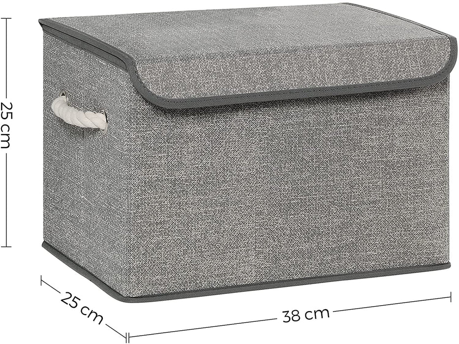 Aufbewahrungsboxen, 3er Set, Stoffboxen mit Deckel, Griffe aus Baumwolle, Leinenoptik, grau