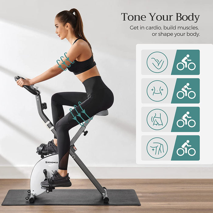 Heimtrainer, Fitnessbike, zusammenklappbares Fitnessfahrrad, 8 magnetische Widerstandseinstellungen, mit Bodenmatte, Pulsmessung, Handyhalterung