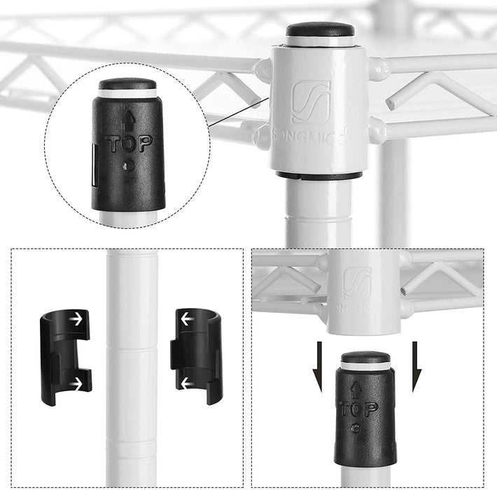 Badezimmerregal, Standregal, Metallregal, bis 100 kg belastbar, mit 5 PP-Platten, abnehmbare Haken, 30 x 30 x 123,5 cm, erweiterbar, für kleine Räume