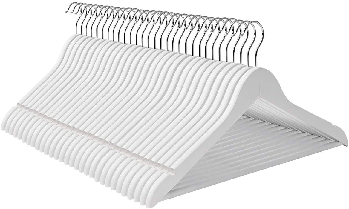 Kleiderbügel aus Massivholz, 30er Set, Holzbügel mit rutschfestem Hosensteg und Einkerbungen, um 360° drehbarer Haken, für Mäntel, Anzüge, Kleider