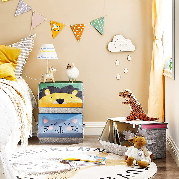 Aufbewahrungsboxen, 3er Set, Faltboxen, Stoffboxen mit Griffen, Spielzeug-Organizer, magnetischer Deckel, für Kinderzimmer, Spielzimmer, Tier-Motive