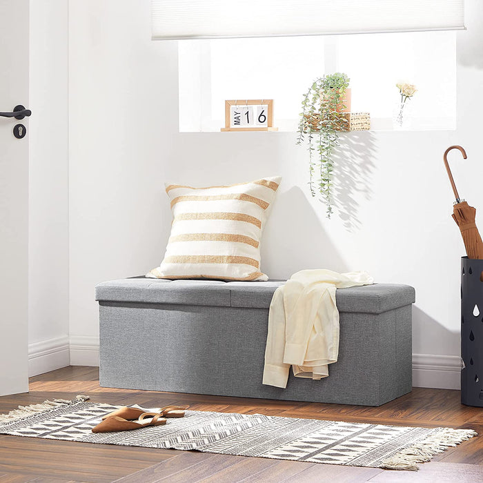 110 x 38 x 38 cm Faltbarer Sitzhocker 3-Sitzer belastbar bis 300 kg Fußbank Schuhbank Tritthocker leinen, Hellgrau