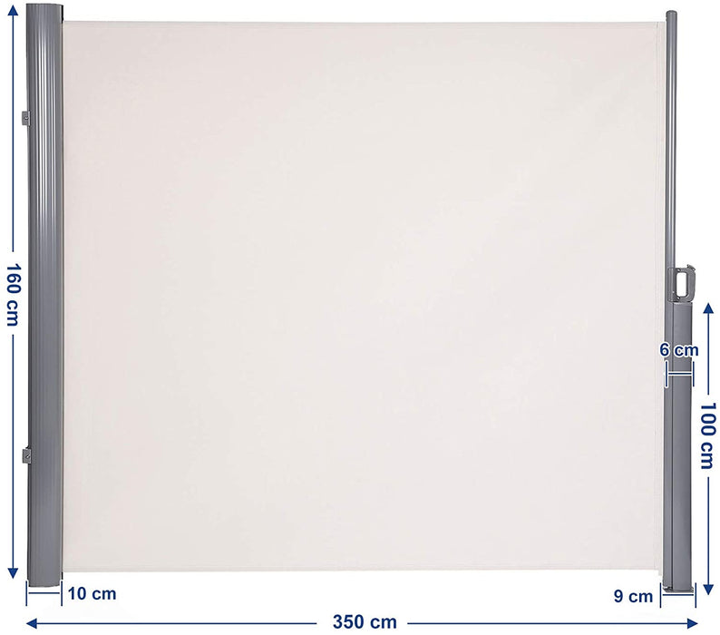 Seitenmarkise, ausziehbar, 160 x 350 cm, Sichtschutz, Sonnenschutz, Blickdicht, Seitenrollo, für Balkon, Terrasse, Garten, beige