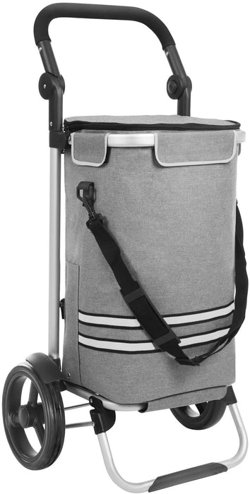 Einkaufstrolley, klappbar, Stabiler Einkaufswagen, mit Kühlfach, große Kapazität 35 L, multifunktional, Handwagen mit Rollen, abnehmbare Tasche, grau
