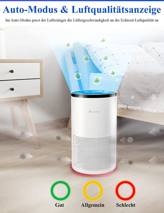 A8 Luftreiniger Allergie mit App Steuerung, 55㎡, H13 HEPA-Kombifilter, Leiser Betrieb, gegen Allergie, Gerüche, Pollen, Luftreiniger für Raucher, weiß