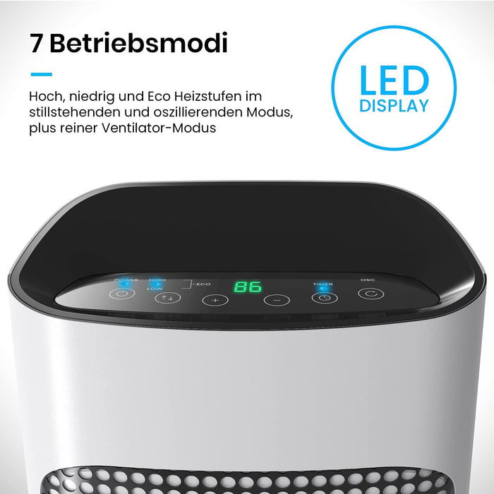 Keramik Heizlüfter und 7 Heizstufen - Heizstrahler elektrisch 2000W mit Überhitzungsschutz und 24h Timer - energiesparender ECO Modus, 80° Oszillation