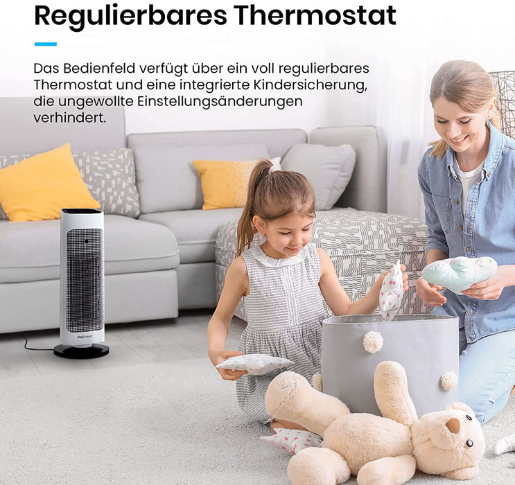 Keramik Heizlüfter und 7 Heizstufen - Heizstrahler elektrisch 2000W mit Überhitzungsschutz und 24h Timer - energiesparender ECO Modus, 80° Oszillation